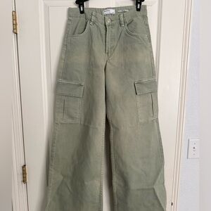 Bershka Olive Wide Leg Cargo Pants